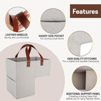 SAM AND MABEL Stair Baskets for Carpeted and Wooden Stairs – 16”L x 9.5”W x 16”H Foldable Staircase Basket with Handles, Stairway Storage Organizer for Home Office Decor (Grayish Beige)