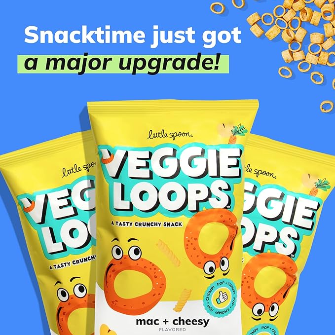 Little Spoon Mac and Cheesy Veggie Loops, Chickpea and Carrot Snack, Baked Not Fried, Avocado Oil, Hidden Veggies, Tastier Snacks for Kids, 3g Protein, Gluten-Free, 4 Pack