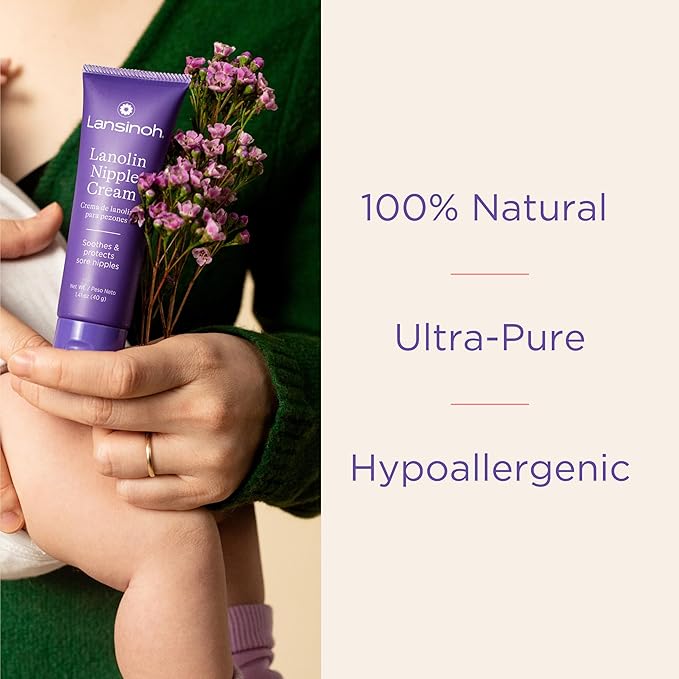 Lansinoh Lanolin Nipple Cream Safe for Breastfeeding Baby, 100% Natural Nipple Butter for Mom, Breastfeeding Essentials, 1.41 Ounces