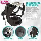 Abiie HUGGS 3-in-1 Baby Carrier w/Hip Seat - Front Facing, Hip Hugger, Back Baby Carrier - Healthy Sitting (M) Position, 3 Mos.-Toddler - Buckle Type Closure - Approved by US Safety Standards - Gray