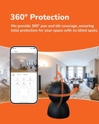 Sensforge 2.5K Black Indoor Pan-Tilt Dome Security Camera, AI Human & Pet Detection, 360° Coverage, Two-Way Audio, Dual-Band Wi-Fi (2.4G/5G), 64GB SD Card Included, No Monthly Fees