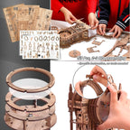 3D Wood Puzzle LED Tower Clock, 3D Puzzle Building Desktop Clock Model DIY Architectural Building Blocks (LED-TC01 Wood)