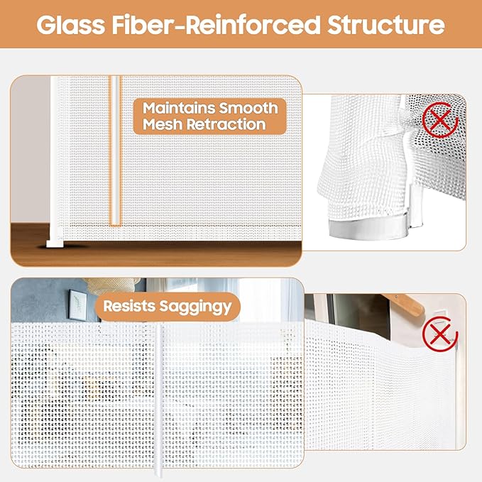 160" Retractable Baby Gates, 42" Extra Tall Upgraded Child Safety Gate with Reinforced Strip Design, Prevent from Crawling Underneath, Extra Wide Dog Gate Baby Gates for Stairs Doorways Indoor Outdoor