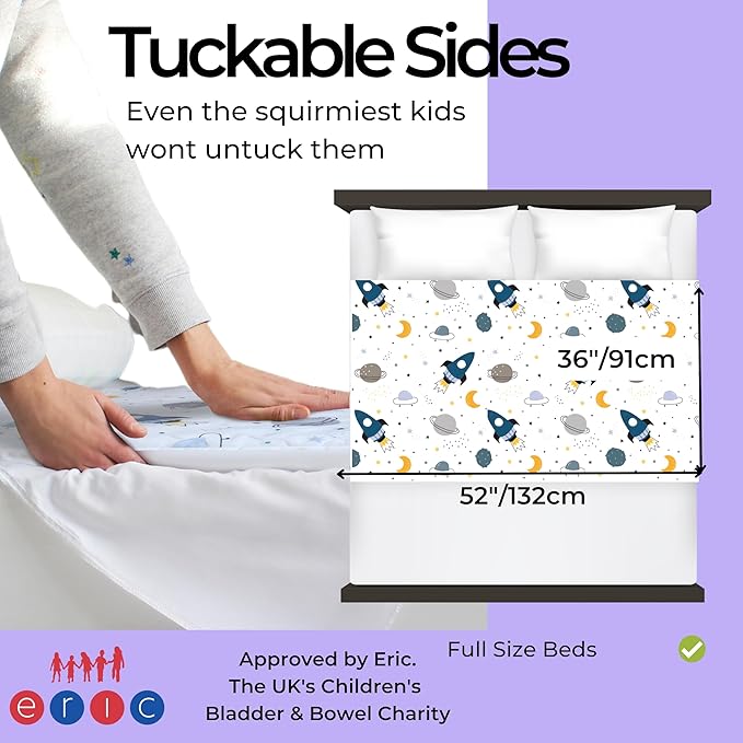 Hygge Sheets® Potty Training Pee Pads for Kids, Toddlers - 100% Waterproof, Non Slip Bed Wetting Pad for Full Size Beds - Washable, Reusable Mattress & Sheet Protector - Space