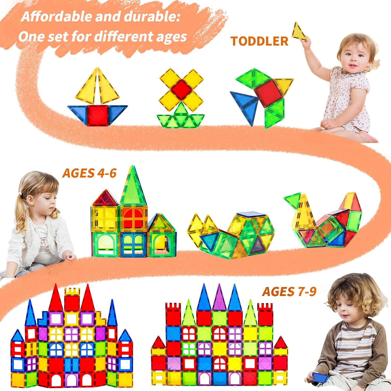 MAGBLOCK Magnetic Tiles for Kids, 66PCS Magnet Tiles Building Blocks Construction Toys Incorporating Magnets for Toddlers, Magnetic Blocks Learning Toys Gift for 3+ Year Old Boys and Girls