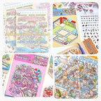 Sticker Therapy 3D Scenes – 6 Sets Large Size DIY 3D Sticker Scene with Tweezer for Adults & Kids Relief Stress Pass The Time, Cute Miniature House & Room Material Collection Book 01