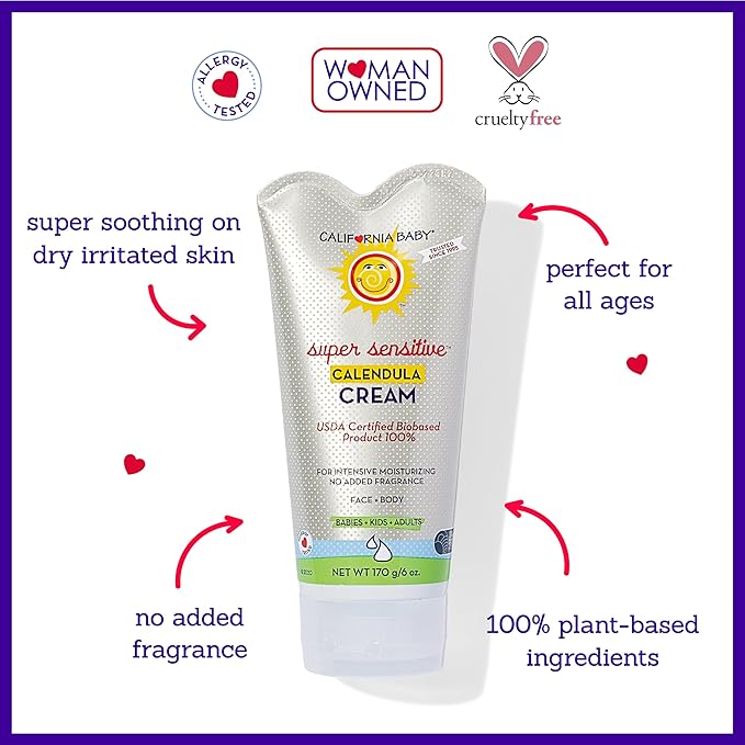 California Baby Calendula Cream | Soothing Baby Cream | Allergy Friendly | Plant-based | Soothes and Moisturizes Irritated, Dry Skin On Face and Body | 6 oz