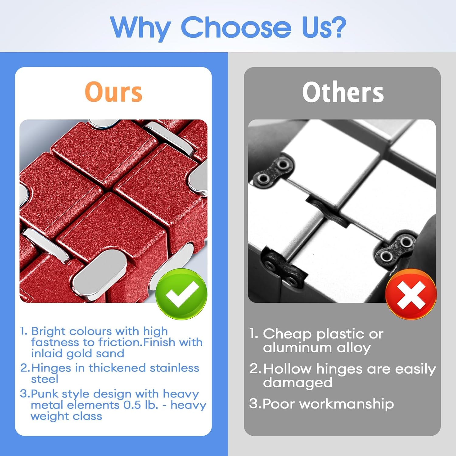 Fidget Cube, Zinc Aolly Metal Infinity Cube Fidget Desk Toy, Punk Style Design with Exquisite Case, Durable and Heavy Cool Gadgets, Adult Fidget Toys for Alleviate Stress and Anxiety(Red)