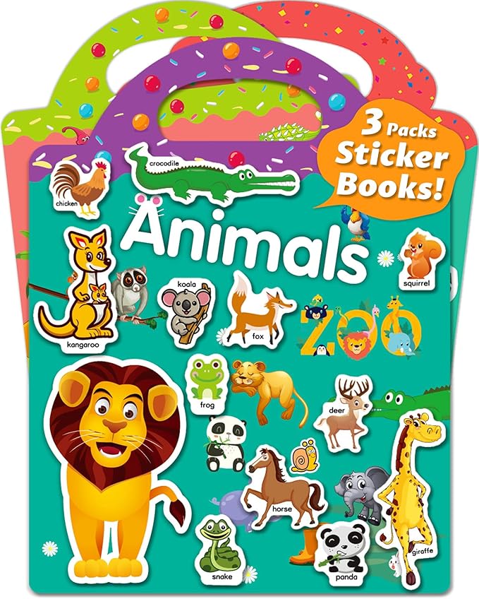 Reusable Sticker Book for Toddlers 2-4 Years, Stickers for Kids, Toddler Sticker Book Ages 1-3, Toddler Craft Activities, Toddlers Travel Toys Ages 2+ Boy Girl Birthday Gifts