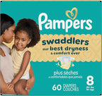 Pampers Swaddlers Diapers, Size 8 (30+ lbs), 60 Count, Absorbent, Keeps Baby Dry and Comfortable, Skin Safe Disposable Baby Diaper (Packaging May Vary)