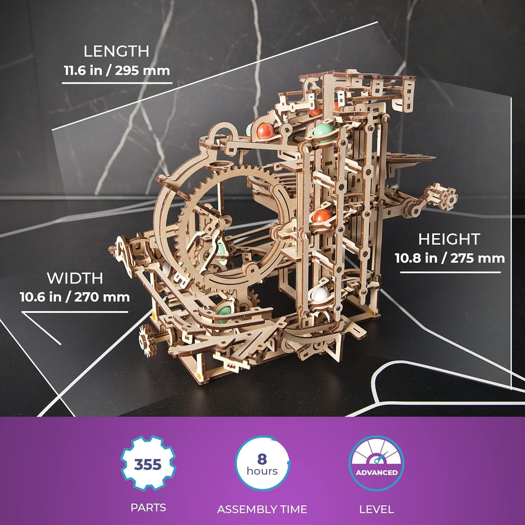 UGEARS Wooden Marble Run Stepped Hoist - Mechanical 3D Wooden Puzzles For Adults Kit, Fun DIY Model Kit Crafts for Adults - Unique Gift 3d Puzzle For Adults Marble Game for Hobby Enthusiasts - 355 Pcs