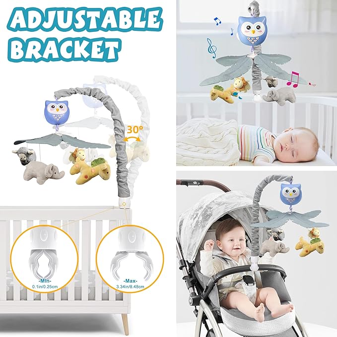 Baby Crib Mobile with Music and Lights for Boys Musical Mobile Animals for Crib Bassinet Girls Toys Hanging Portable Safari Nursery Decor Blue