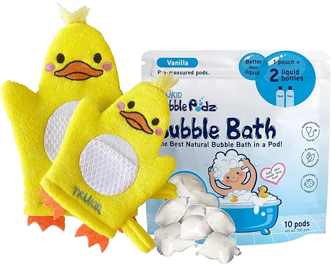 TruKid Vanilla Bubble Podz & BubbleGlove Set – Includes Bubble Bath Pods and 2 Wash Gloves for Parent and Child