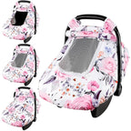 Floral Baby Carseat Cover Girls, Pea Pod Infant Car Seat Covers Canopy for Newborn with 2 Layers Windows of Breathable Mesh/Fabric, Lightweight Polyester/Minky Dot Backing, Snug Fit Most Baby Car Seat