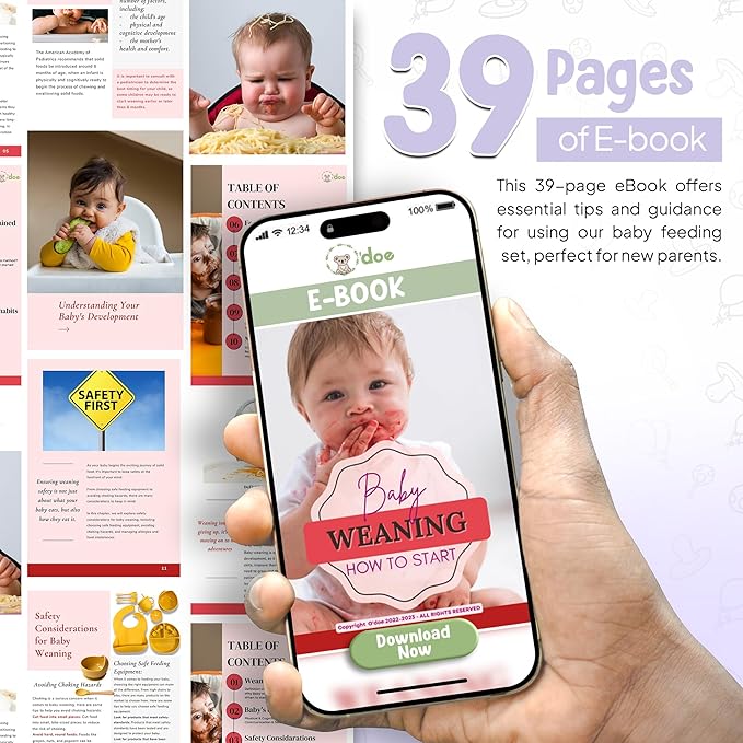 O'doe 17-Piece BPA-Free Silicone Baby Feeding Set | Thick & Soft Suction Plates, Baby Bowls, Wooden Fork & Spoon, and More | Make Mealtime Fun and Easy for Your Little One (Purple, V2)