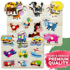 QUOKKA Wooden Puzzles for Toddlers 1-3 - 6XSET Toddler Puzzles Ages 2-4 with Rack - Learning Alphabet - Numbers - Animals Toy Puzzles for Toddlers 3-5 - Wood Games Gift for Boys and Girls