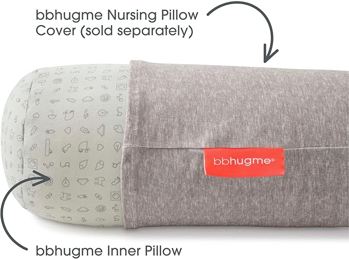 bbhugme Adjustable Nursing Pillow with Pink Melange Cover & Extra Grey Melange Cover - Breastfeeding and Baby Support