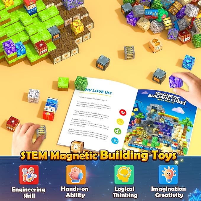 150 PCS Magnetic Blocks: Magnet Building Toys for Kids Ages 4-8, STEM Sensory Building Cubes for Toddlers, Build Mine Magnet World Set for 3-12 Boy Girl Years Old Birthday