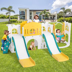 JOYLDIAS 10 in 1 Toddler Slide, Double Kid Climber Slide Playset w/Swing, Basketball Hoop, Telescope, Tunnel, Storage Space and Non-Slip Steps, Indoor Outdoor Backyard Playground Toy for Toddlers