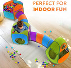 Playz 5-Piece Kids Pop up Play Tent Crawl Tunnel and Ball Pit with Basketball Hoop Playhouse for Boys, Girls, Babies, and Toddlers (Purple, Orange, Yellow, Red, Blue)