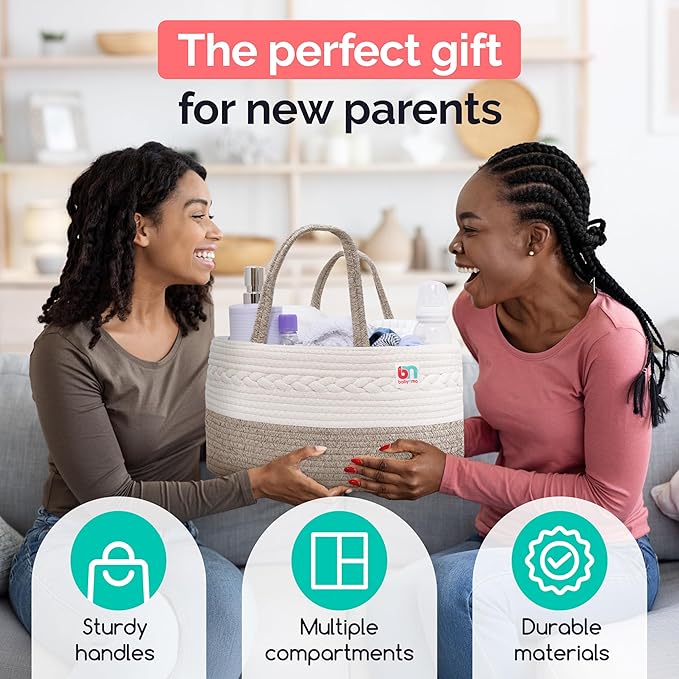 Rope Diaper Caddy - Storage for Baby and Toddler Items - Portable Cotton Organizer Easily Holds Diapers, Wipes, Clothing - Useful for Nursery, Bedroom (Beige, Regular)