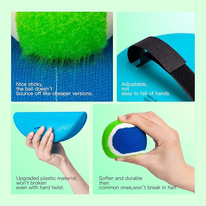 EVERICH Upgraded Toss and Catch Ball Game Set - Indoor and Outdoor Games for Kids 3-12, Beach Sand Pool Water Toy Includes 4 Paddles 4 Sticky Balls, Great Birthday Easter Gifts for Boys Girls