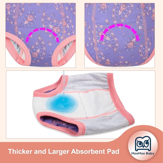 MooMoo Baby 8 Packs Potty Training Pants Cotton Absorbent Training Underwear for Toddler Boy and Girls 2T-9T