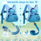 Dr.meter 3 in 1 Toddler Harness Leash + 8.2ft Anti Lost Wrist Link, Cute Dinosaur Kids Safety Harness with Key Lock, Child Walking Harness Assistant Strap for Outdoor Activity Travel