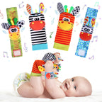 Wrist Rattle Foot Finder Socks Set for Baby Arm Hand Rattle Feet Leg Ankle Socks Newborn Soft Sensory Toys Baby Socks Newborn Rattles Toys Easter Gifts 0-3 6-12 Months Infant Girl Boy