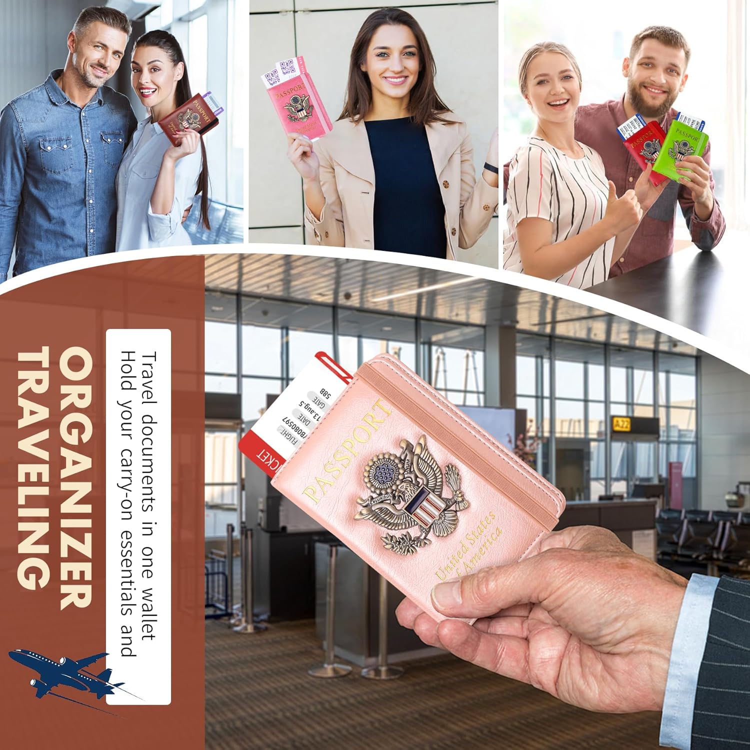 Passport Holder Cover Travel Wallet RFID Blocking Passport Wallets Family Organization Personalized Wallet Case for Men and Women Travel Must Haves(Rose gold)