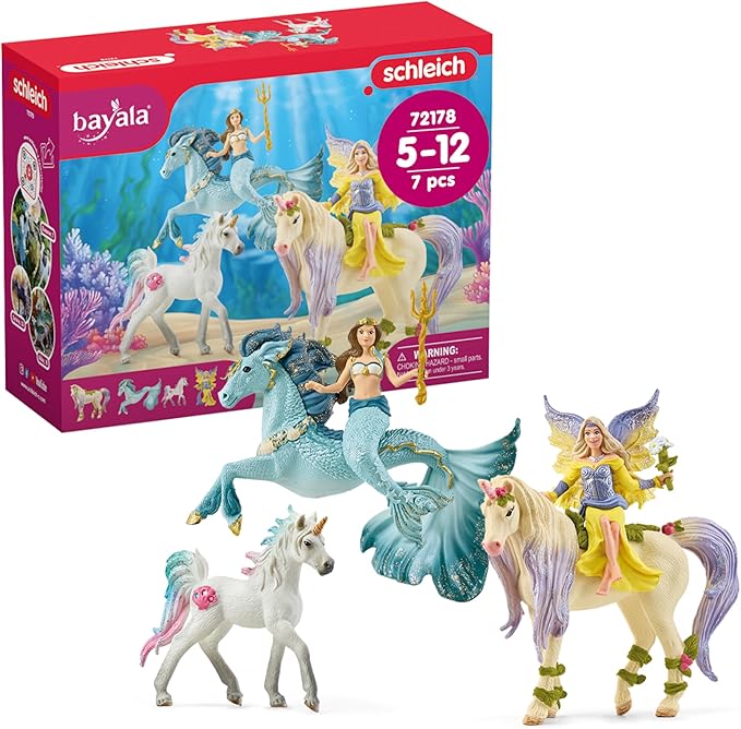 Schleich Bayala - 7 PC Mermaid, Unicorn and Fairy Toy Starter Set for Girls and Boys - Cute Fairies and Unicorn Figures with Accessories - Fantasy Figurine Animal Playset for Kids Ages 5+ - 72178