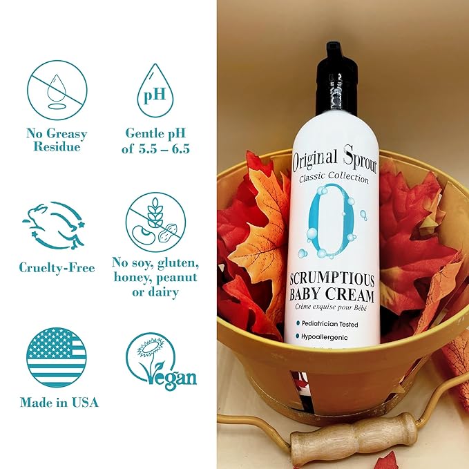 Original Sprout Scrumptious Baby Cream, Gentle Moisturizing Cream for Dry, Sensitive Skin & Diaper Rash, Non-Greasy Baby Lotion with Zinc Oxide & Calendula for Face & Body, 12 fl oz