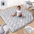 Baby Play Mat, 50x50 Playpen Mat with Super Soft Touch, Activity Mat with Upgraded Anti-Slip Bottom, Machine Washable Crawling Mat for Floor & Picnic (Boho Gray)
