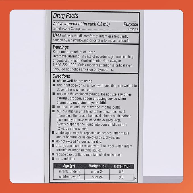 Rugby Dye-Free Infants' Gas Drops - Simethicone 20 mg Liquid Drops for Newborns, Babies, Toddlers, and Kids - Fast Relief from Gas Discomfort - No Artificial Colors or Flavors - 1 Fl. Oz. (4 Pack)