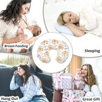 LAT Nursing Pillow for Breastfeeding with Removable Minky Cover,Ergonomic Breast Feeding Pillows for Mom and Baby,Machine Washable(Flowers+Orange)