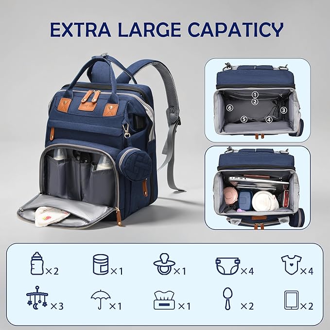 Diaper Bag with Changing Station, Baby diaper bags, Travel Essentials for Moms Dads, Boys, Blue