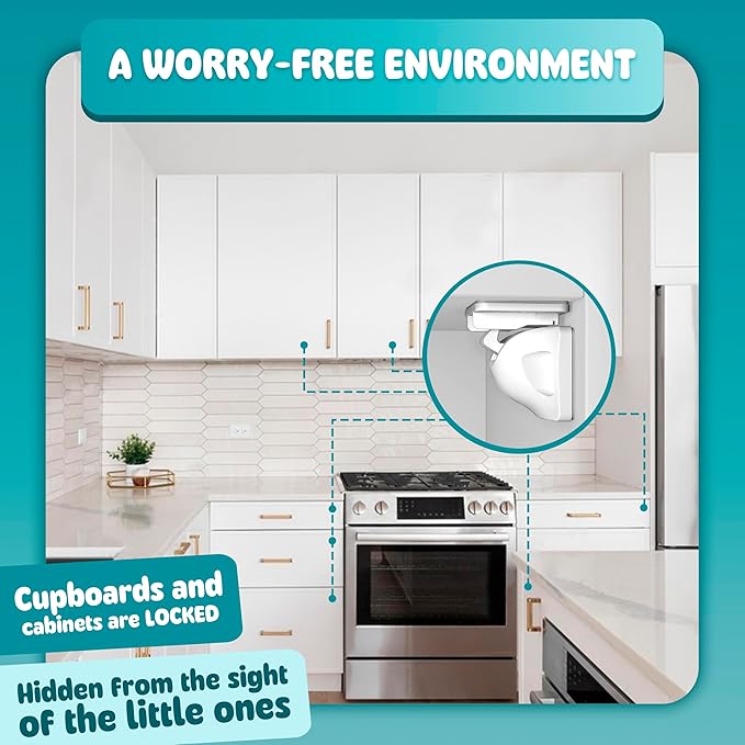Booboo® Magnetic Child Safety Cupboard Locks for Children x20 Locks + x1 Key, Baby Proofing for Kitchen, Cabinets and Drawers, 30 Second Install No Drilling 3M Adhesive (20 Pack)