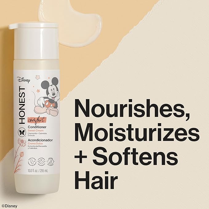 The Honest Company 2-in-1 Cleansing Shampoo + Body Wash I Gentle Enough for Baby I Dermatologist Tested, Tear-free, Hypoallergenic I Disney’s Mickey Mouse Comfort Sweet Cream, 10 fl oz