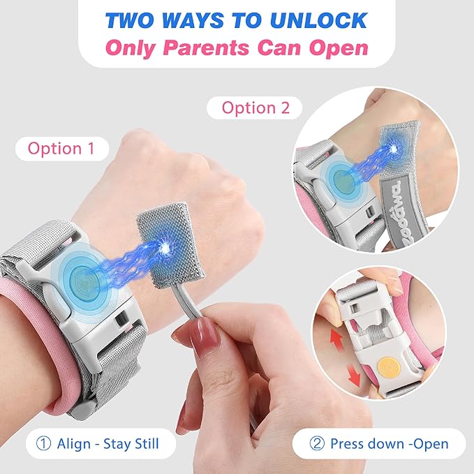 Zooawa Toddler Leash 2Pack, Toddler Kids Harness Anti Lost Wrist Link with Magnetic Lock, Reflective Safety Walking Harness Wristband Leashes for 2,3,4 Years Old Boys Girls, Blue+Pink