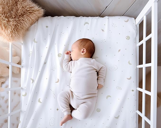 Crib Sheets Neutral - Fitted Baby Crib Sheets Bed for Girl Boy - 2 Pack Standard & Toddler Mattress (Galaxy, Moon, and Stars) - Buttery Soft Organic Cotton Blend