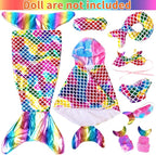 K.T. Fancy 8pcs Girl Doll Clothes and Accessories Sleeping Bag Mermaid Tail Dresses and Bikini Outfit Clothes Fits 18 Inch Girl Doll
