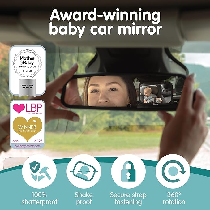 Onco Baby Car Mirror & Car Window Shades Bundle (18.9″ × 12″) - UPF 50+ Window Shade, 100% Shatter-Proof Car Mirror for Baby, Universal Shades & Mirror