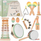VINJOE Baby Musical Instruments-Toddler Montessori Wooden Musical Toys for Kids 1-3, Neutral Colors Percussion Instruments Set Early Learning Musical Toys for Preschool Educational Birthday Gifts