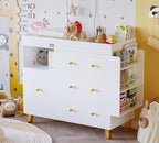 Baby Changing Table Dresser,Diaper Changing Table with Large Tabletop,4 Drawers, Open Storage Space & Side Shelves,Modern Storage Crib with Changing Table for Nurseries and Baby Rooms,White