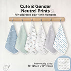 6-Pack Cotton Baby Washcloths for Newborn - Organic Cotton Muslin Soft Wash Cloths for Babies, Infant, Kids, Toddler Towels for Boy, Girl, Super Absorbent Face Cloths, Scratch-free Baby Rags (Vessels)