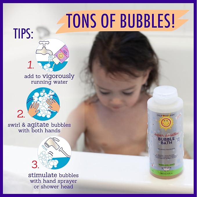 California Baby Super Sensitive Bubble Bath | No Added Fragrance | 100% Plant-Based Ingredients (USDA Certified) | Allergy Friendly | Babies, Adults & Kid Bubble Bath | Ideal for Sensitive Skin | Free Bubble Wand Included |13 Fl oz