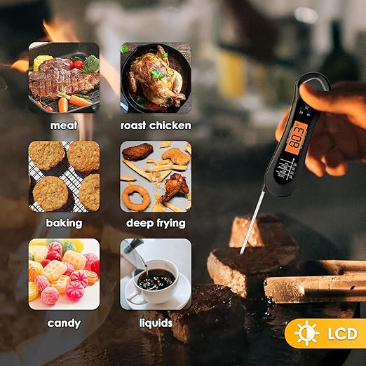 Meat Thermometer Digital Instant Read, with Bottle Opener, for Grill and Cooking, Backlight & Calibration Food Thermometer, Kitchen Gadgets for BBQ, Turkey, Candy, Liquids