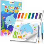 TECJOE Paint with Water Coloring Books for Toddlers, Marine Animal Series Watercolor Set with 3 Brushes, Mess Free Painting Activity for Kids Ages 4 5 6 7 8, Christmas Gifts Arts & Crafts Toy