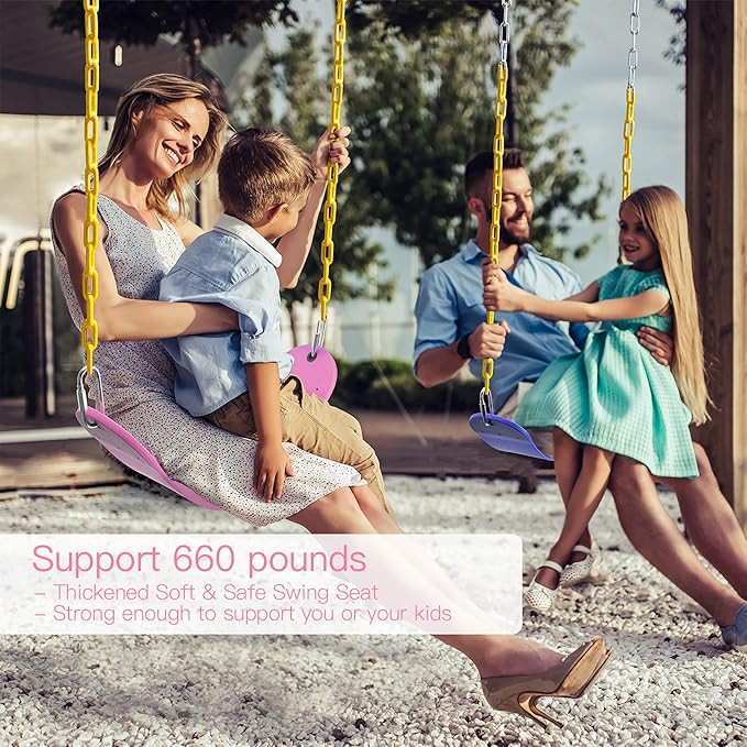 PACEARTH Swing Seat Support 660lb with 68.9 inch Anti-Rust Chains Plastic Coated 23.6 inch Tree Hanging Straps and Locking Buckles Outdoor Playground Tree Swing-Pink