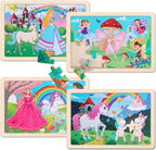 NASHRIO Wooden Educational Jigsaw Puzzles for Preschool Kids Ages 3-5, 4-Pack with 20 Pieces Unicorn Princess Wood Puzzles Set, Toddler Brain Teaser Toys, Preschool Gifts for Boys Girls Ages 3 4 5 6